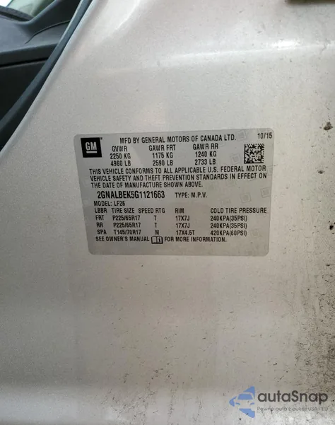 2016 Chevrolet Equinox Ls из США, поврежденный, VIN 2GNALBEK5G1121663